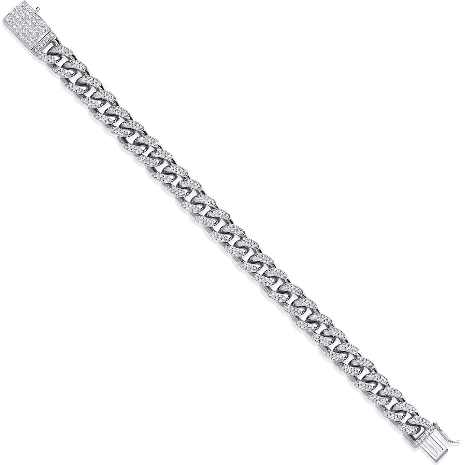Sterling Silver 10mm Cuban Curb Link with Cubic Zirconias Gents Bracelet