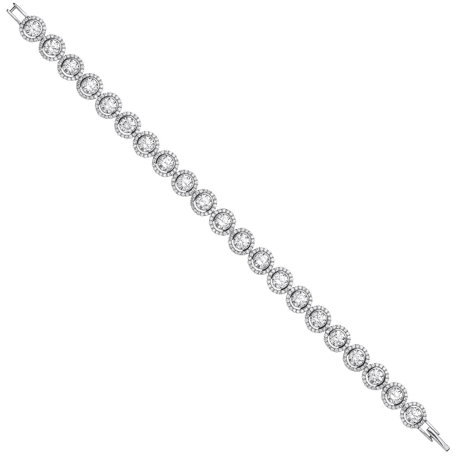 Sterling Silver 8mm Rubover Round Cubic Zirconia Halo Style Tennis Bracelet