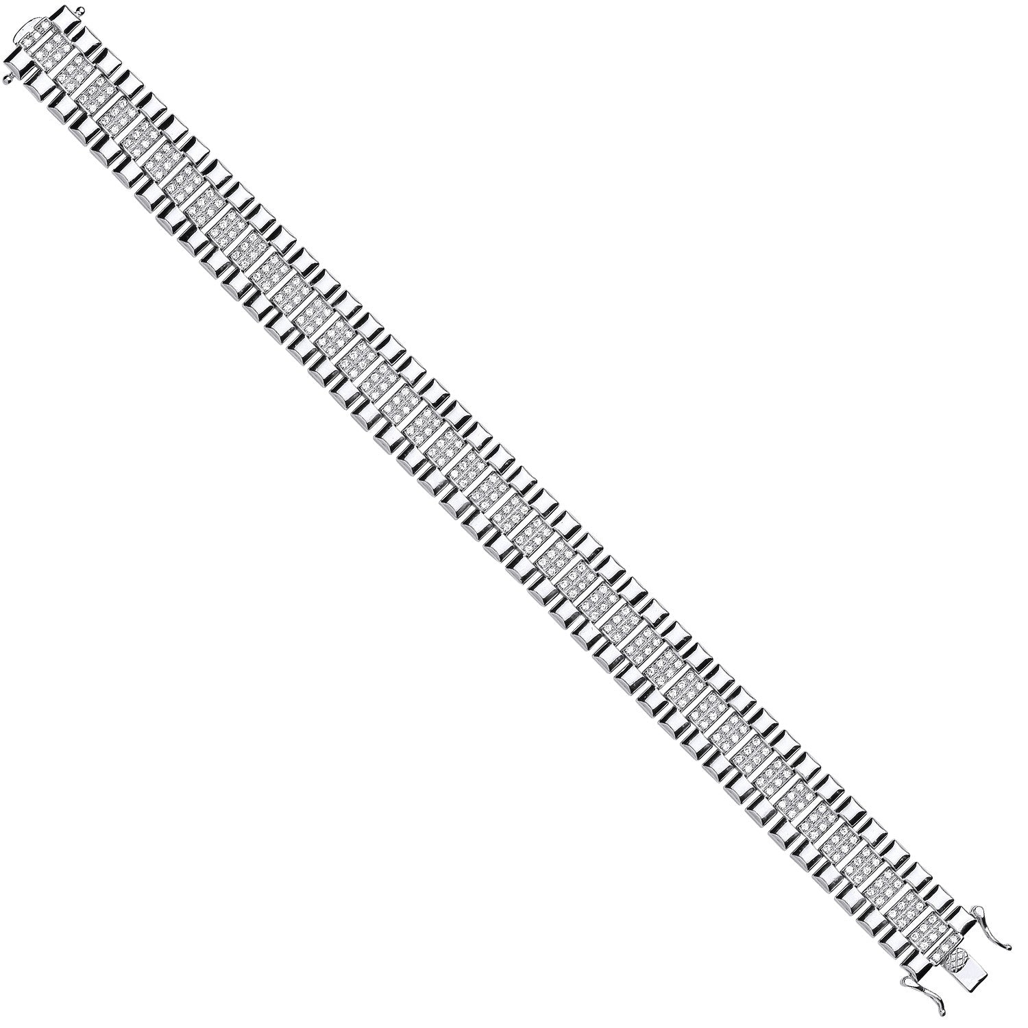 Sterling Silver 15mm Fancy Cubic Zirconia Link Gents Bracelet