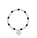 Sterling Silver & Black Beaded Heart Drop Bracelet
