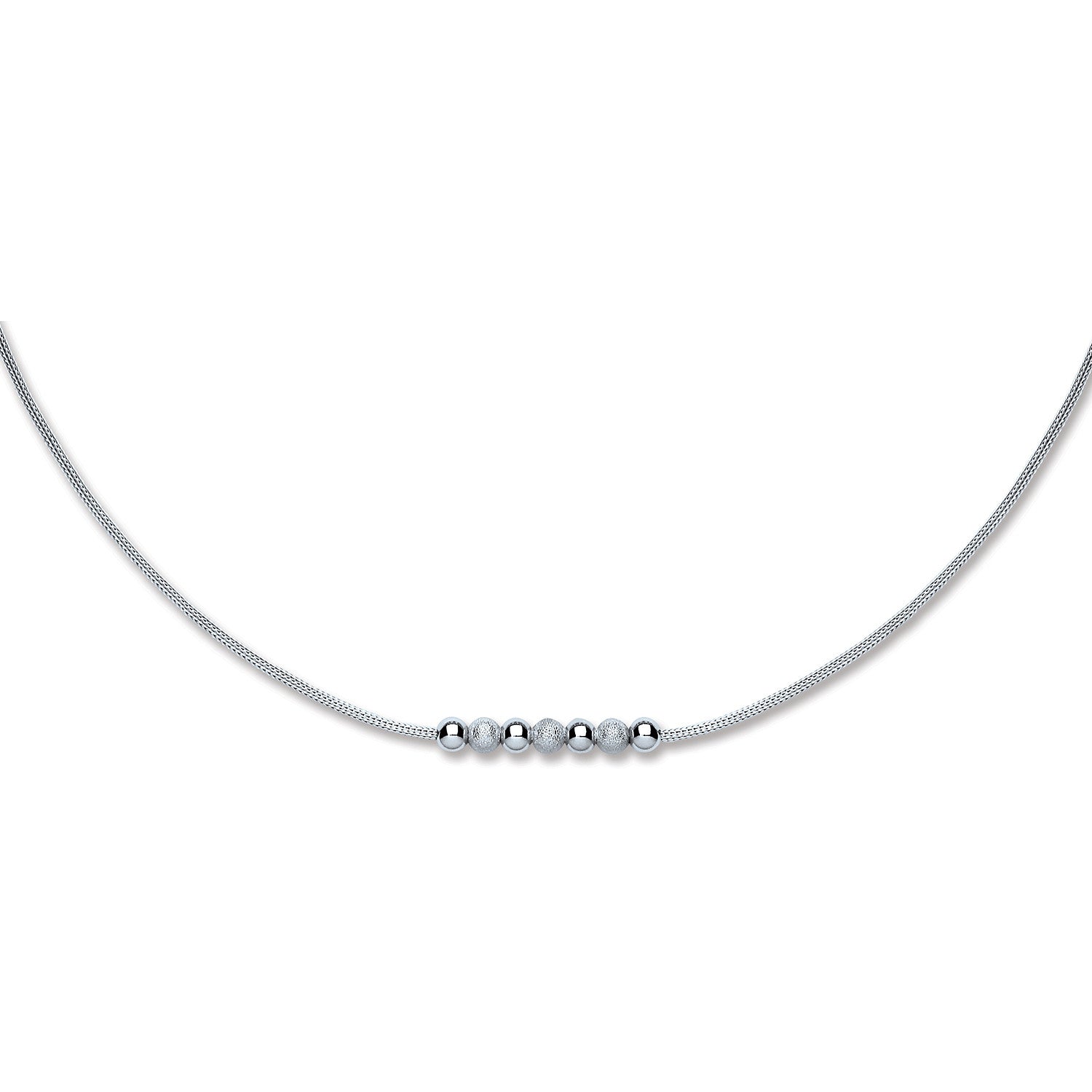 Sterling Silver Mesh & Beads Necklace Rhodium Plated