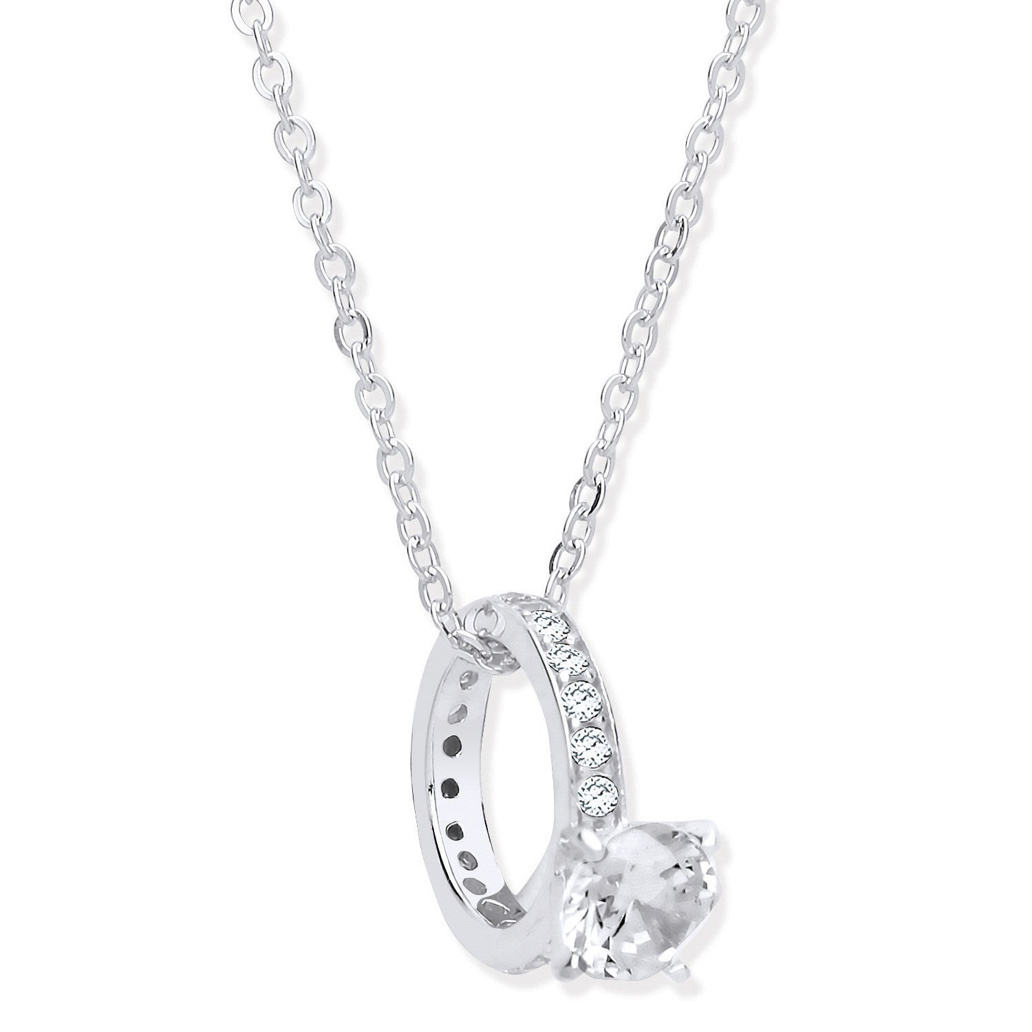 Sterling Silver Little Girls Big Diamond Ring Cubic Zirconia Chain