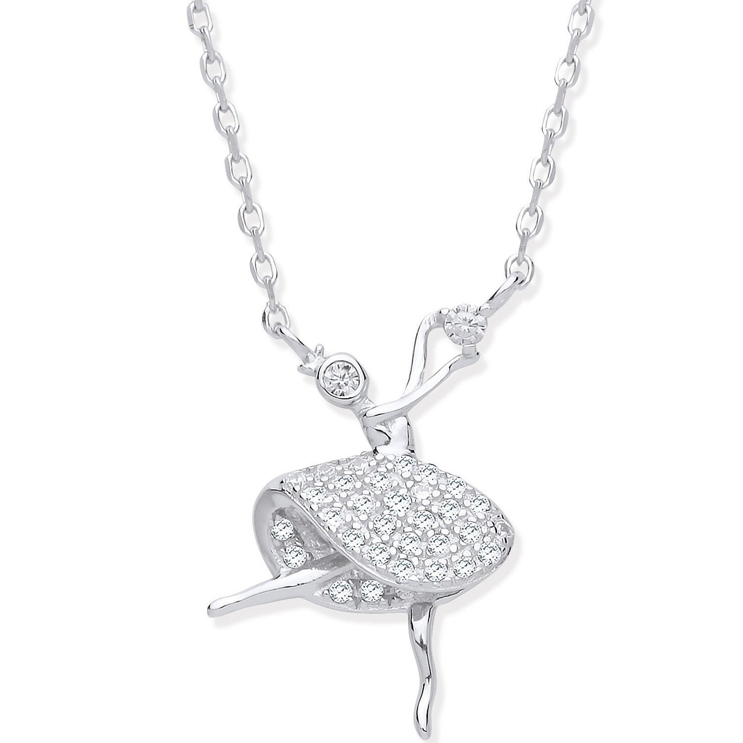 Sterling Silver Cubic Zirconia Dancing Ballet Dancer Necklace