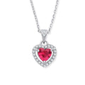 Sterling Silver Red Cubic Zirconia Halo Heart Pendant Necklace