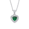 Sterling Silver Green Cubic Zirconia Halo Heart Pendant Necklace