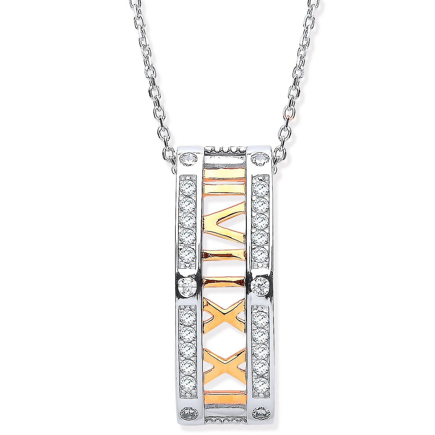Sterling Silver & Roman Numeral Drop Pendant Necklace