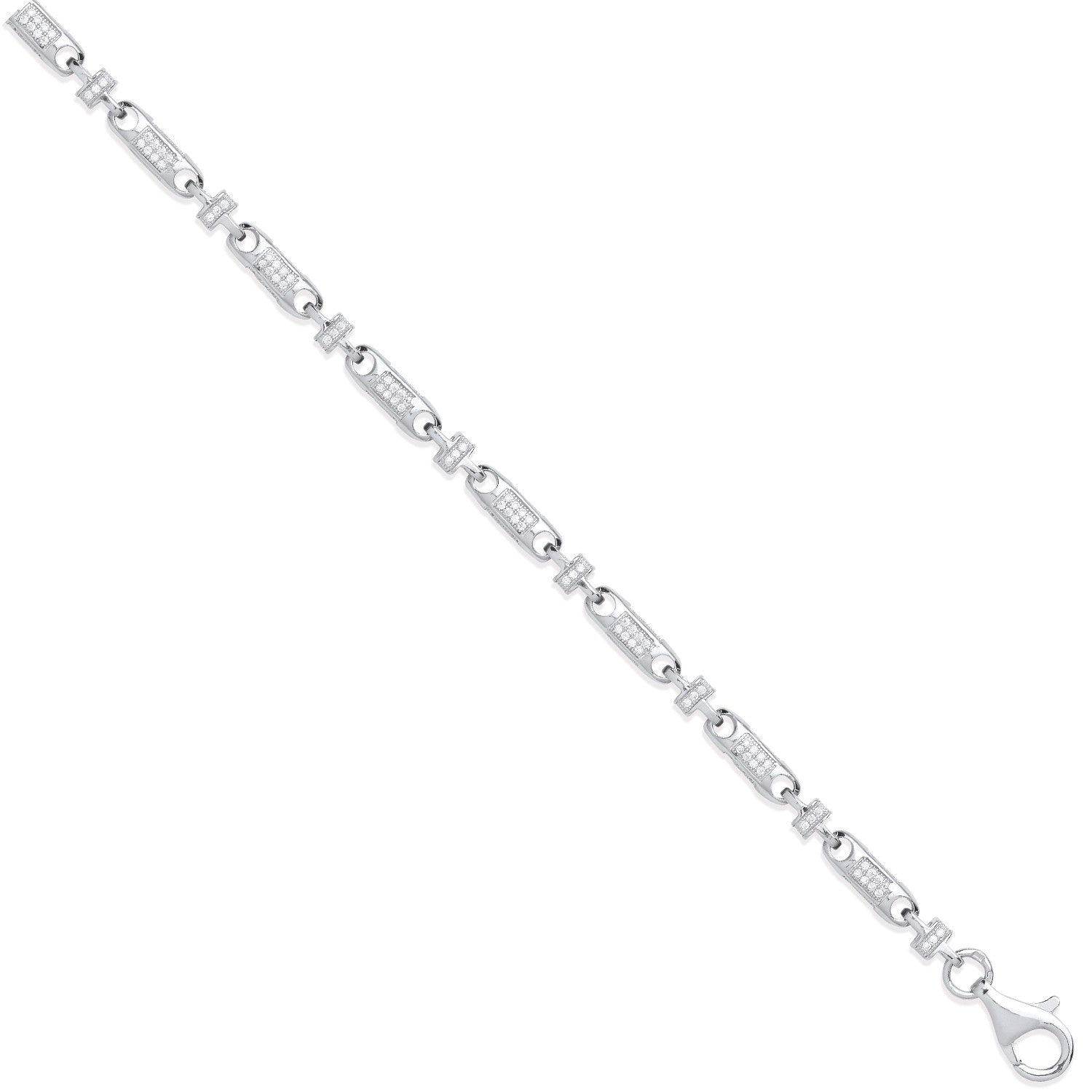 Sterling Silver 5.3mm Fancy Links Cubic Zirconia Chain/Bracelet