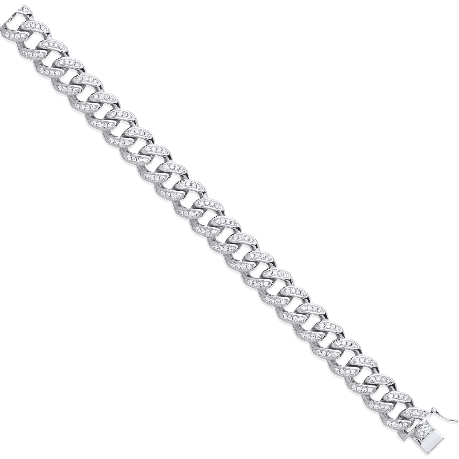 Sterling Silver 12mm Cubic Zirconia & Plain Back Link Curb Chain