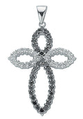 Sterling Silver Black & White Fancy Cubic Zirconia Cross
