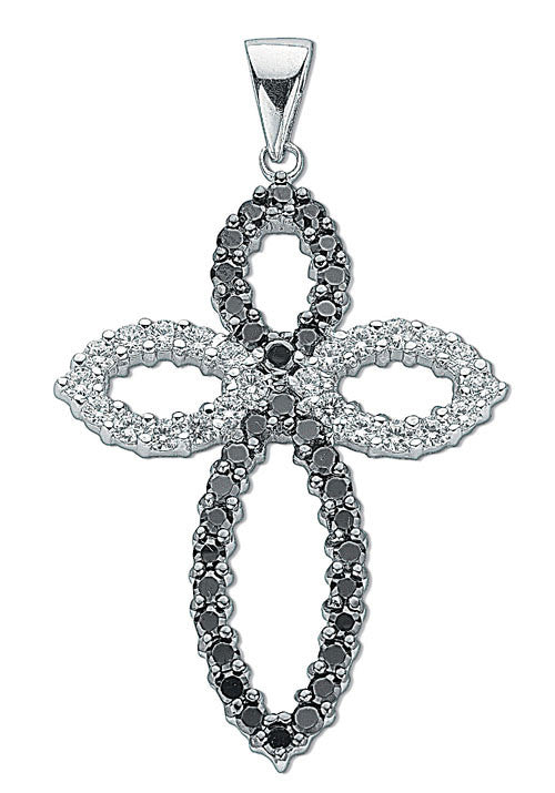 Sterling Silver Black & White Fancy Cubic Zirconia Cross
