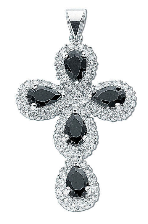 Sterling Silver Black & White Fancy Cubic Zirconia Cross
