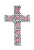 Sterling Silver Pink & White Fancy Cubic Zirconia Cross