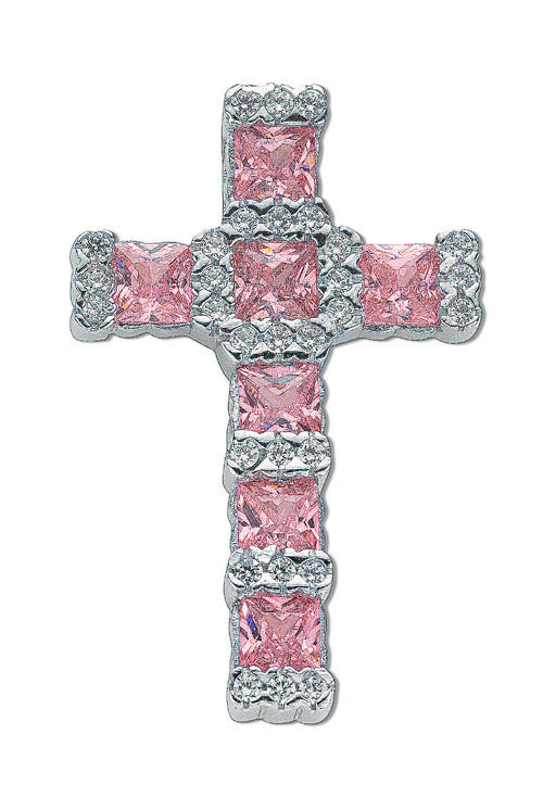 Sterling Silver Pink & White Fancy Cubic Zirconia Cross