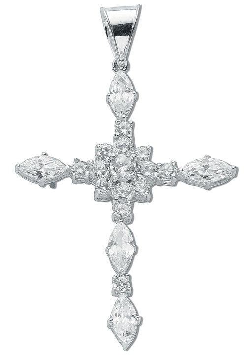 Sterling Silver Fancy Marquise Cut Cubic Zirconia Cross