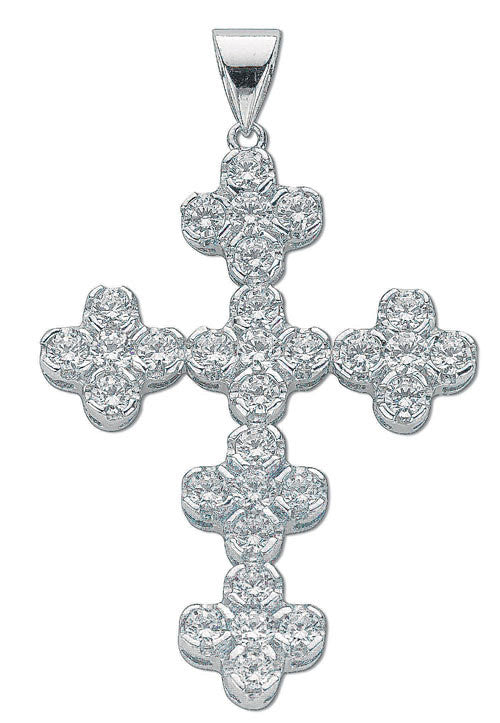 Sterling Silver Fancy Cluster Cubic Zirconia Cross