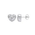 Sterling Silver Pave Set Heart Stud Earrings