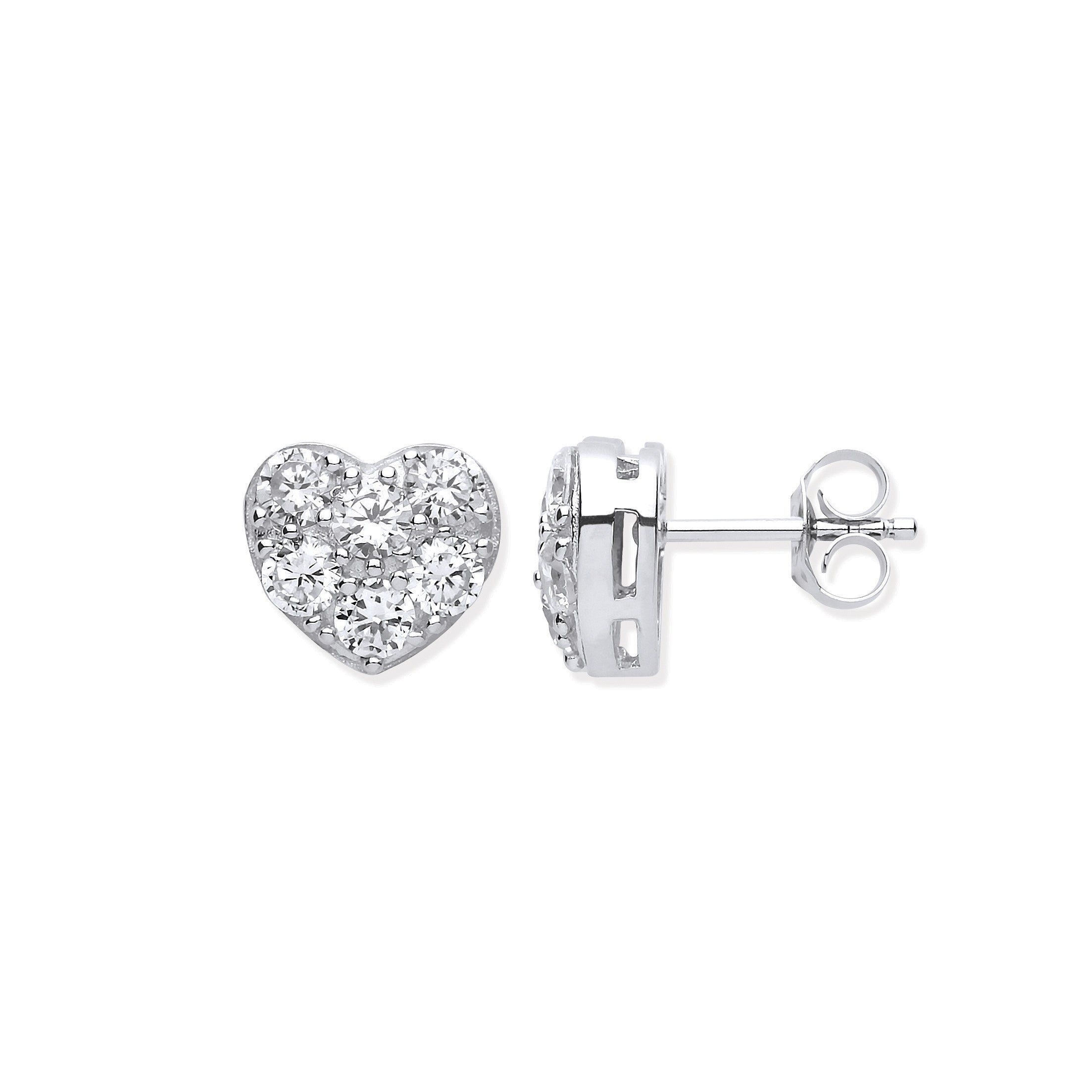 Sterling Silver Pave Set Heart Stud Earrings