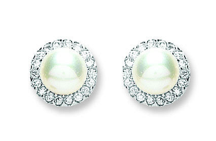 Sterling Silver Pearl & Cubic Zirconia Stud Earrings