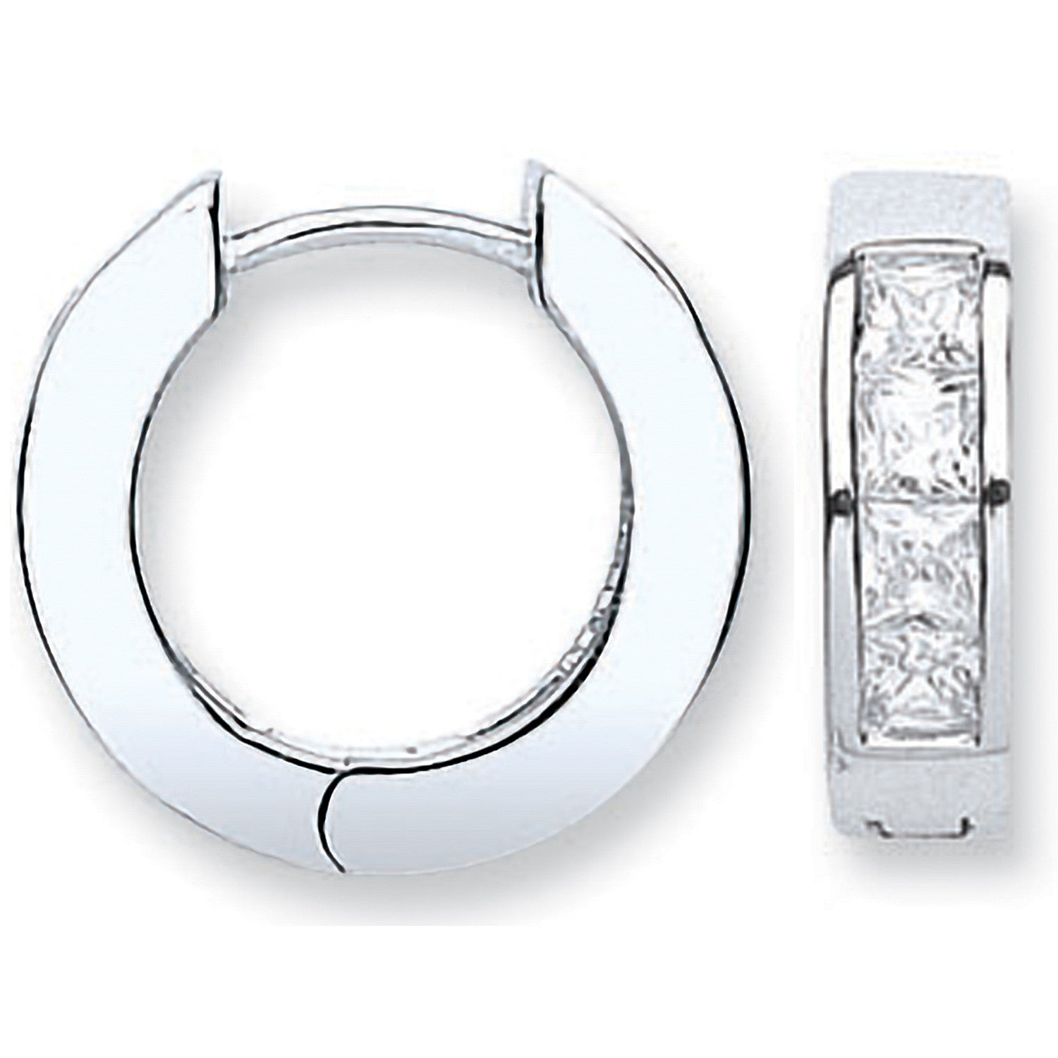 Sterling Silver Cubic Zirconia Princess Cut Huggies