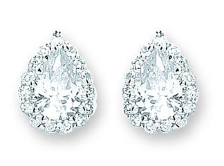 Sterling Silver Pear Shaped Cubic Zirconia Cluster Stud Earrings