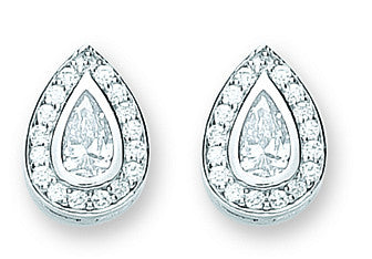 Sterling Silver Pear Shaped Cubic Zirconia Cluster Stud Earrings