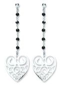 P/P Sterling Silver Black Bead Filigree Heart Drops