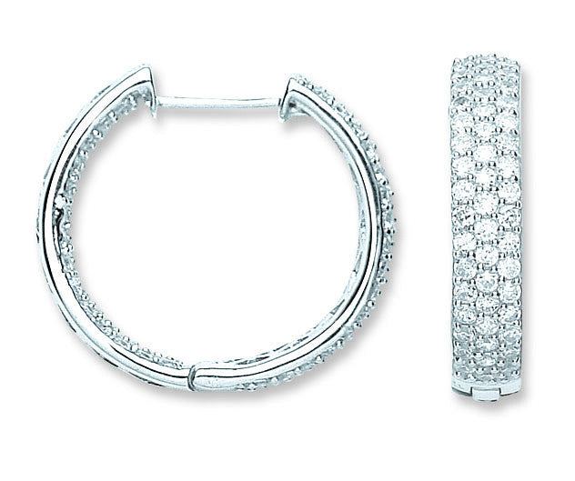Sterling Silver Pave Set Cubic Zirconia Hoop Earrings