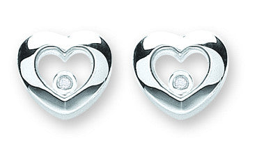 Sterling Silver Floating Cubic Zirconia Heart Stud Earrings