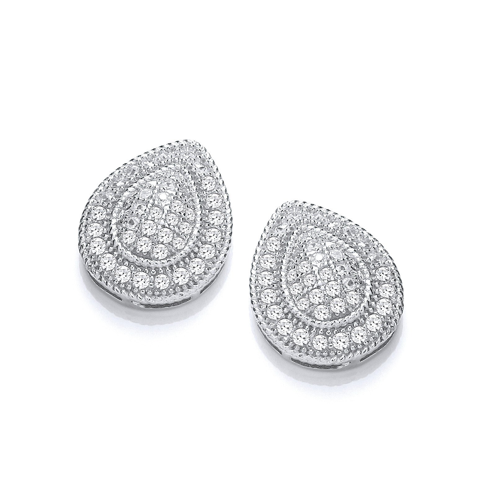 Sterling Silver Teardrop Cubic Zirconia Cluster Stud