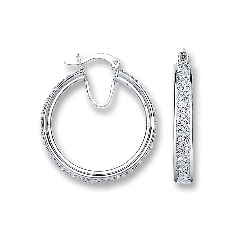 Sterling Silver Med. Hoop Crystal Earrings