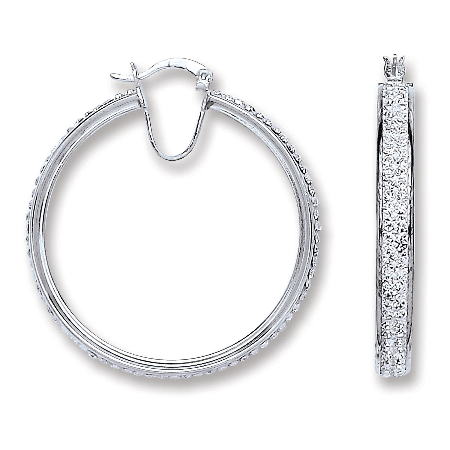 Sterling Silver Large Hoop Crystal Earrings