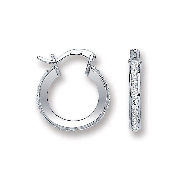 Sterling Silver Single Row Crystal Hoop Earrings