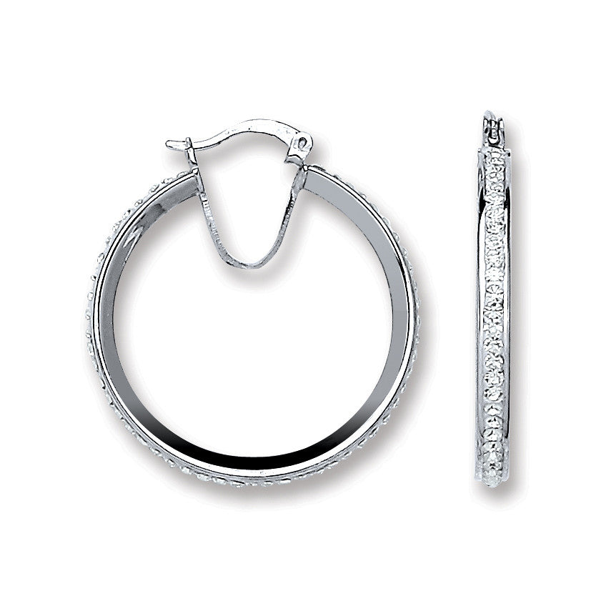 Sterling Silver Single Row Crystal Hoop Earrings
