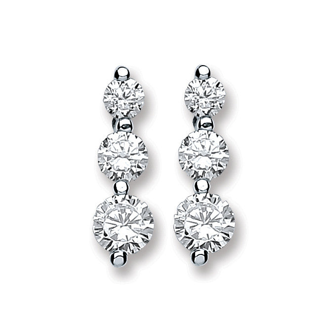 Sterling Silver 3 Cubic Zirconia Graduated Drop Earrings