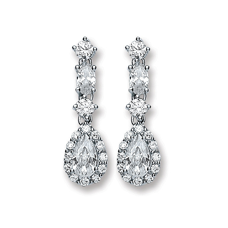 Sterling Silver Cubic Zirconia Graduated Teardrop Stud Earrings
