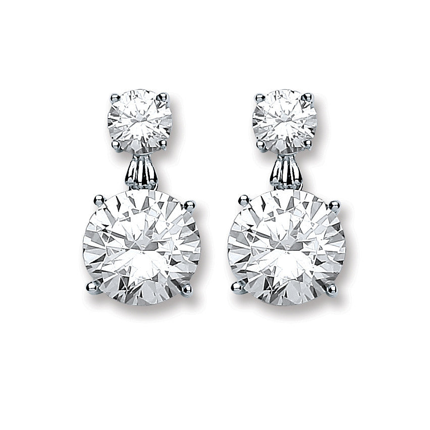 Sterling Silver Big Round Cubic Zirconia Drop Earrings