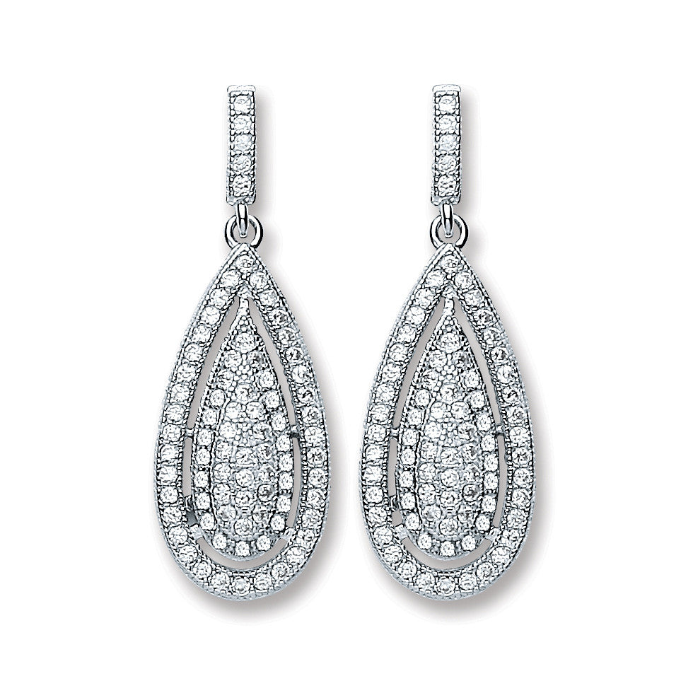 Sterling Silver Pear Shape Fancy Drop Earrings