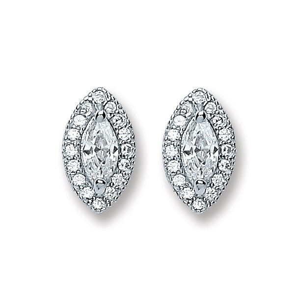 Sterling Silver Marquese Shape Cubic Zirconia Stud Earrings
