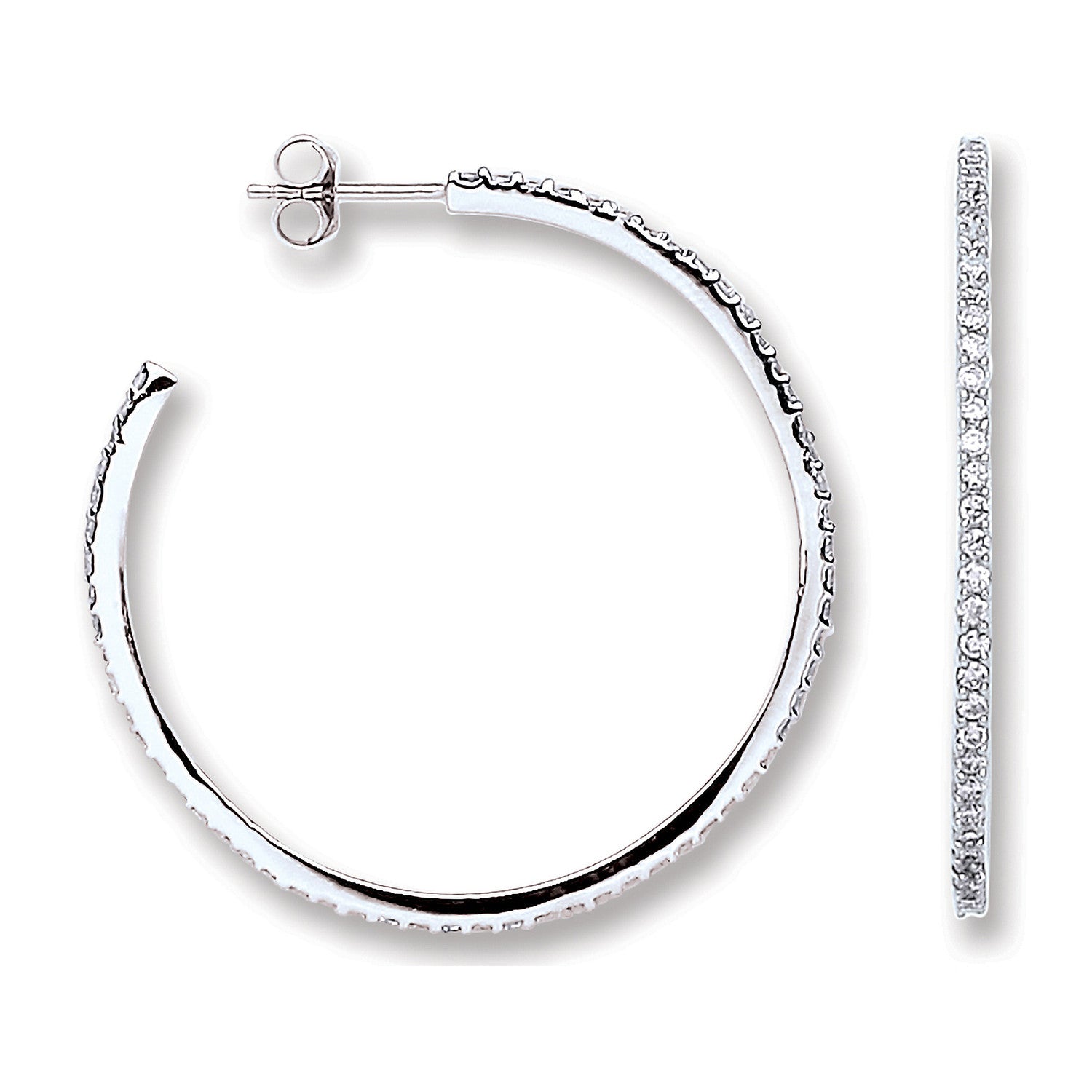 Sterling Silver Cubic Zirconia Round Hoop Earrings