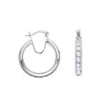 Sterling Silver Channel Set Cubic Zirconia Hoop Earrings