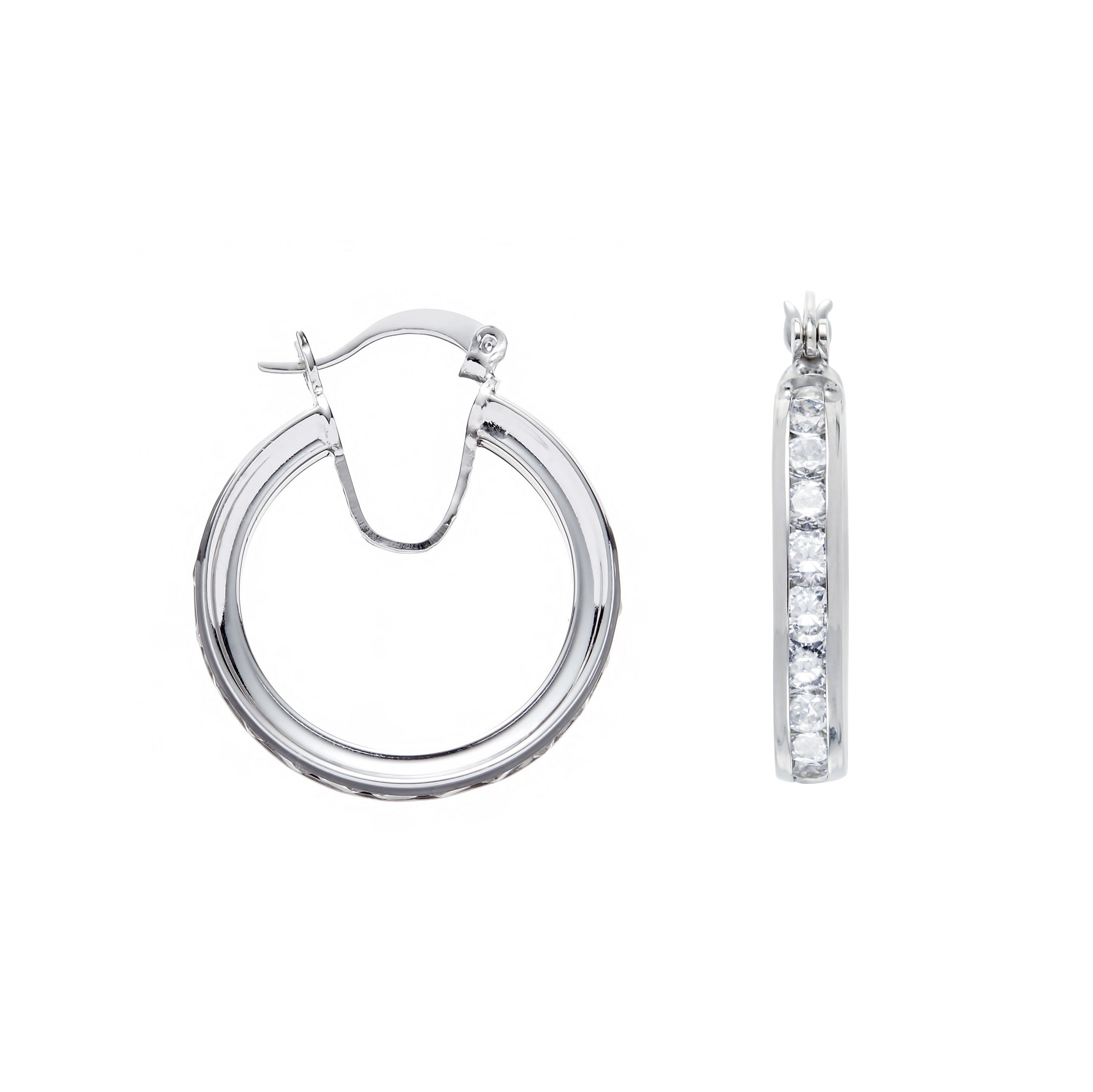 Sterling Silver Channel Set Cubic Zirconia Hoop Earrings
