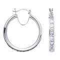 Sterling Silver Channel Set Cubic Zirconia Hoop Earrings