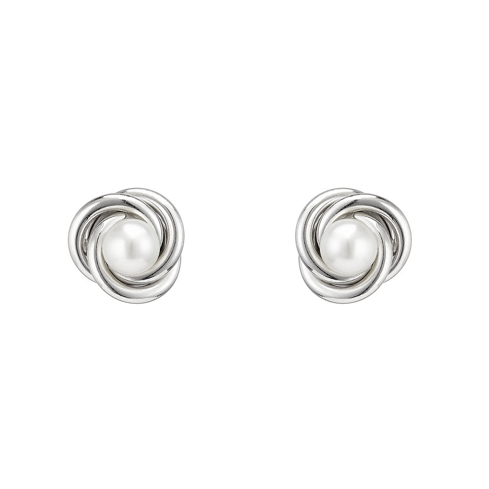 Sterling Silver Knot with Pearl Stud