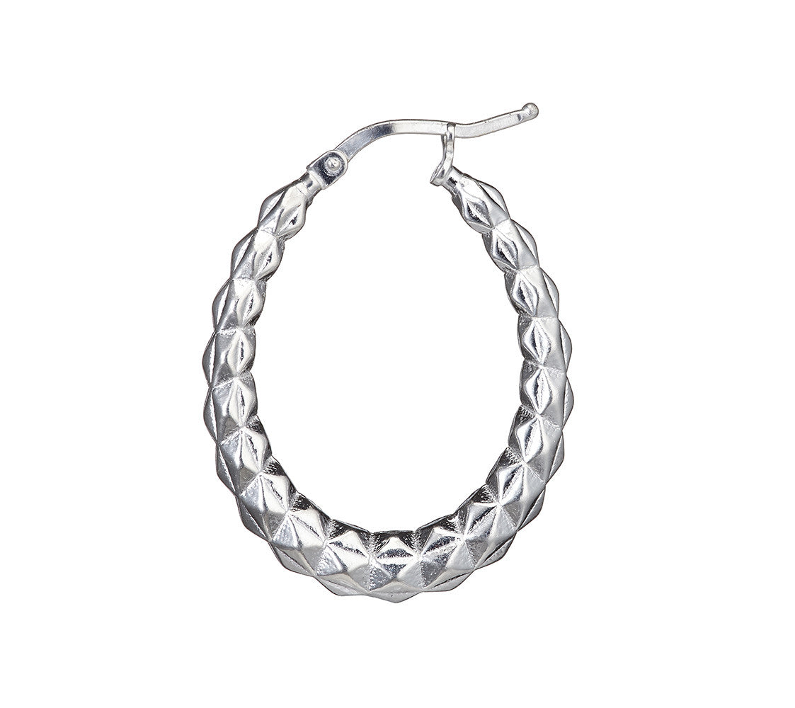 Sterling Silver Faceted Oval Hallow Hoop Earrings