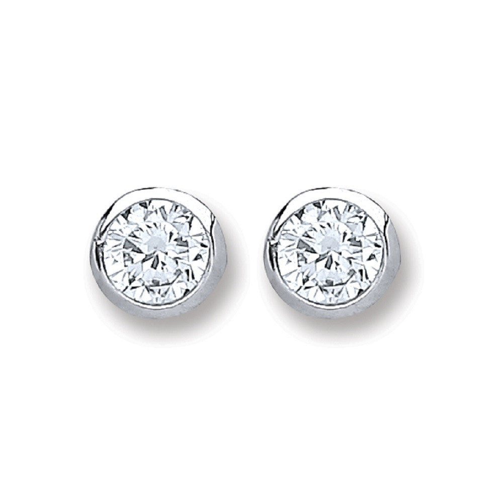 Sterling Silver 4mm Round Cubic Zirconia Rub Over Set Studs