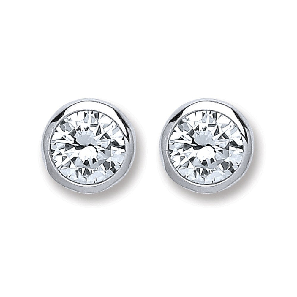 Sterling Silver Round Brilliant Cut Rub Over Setting 6mm Cubic Zirconia Stud