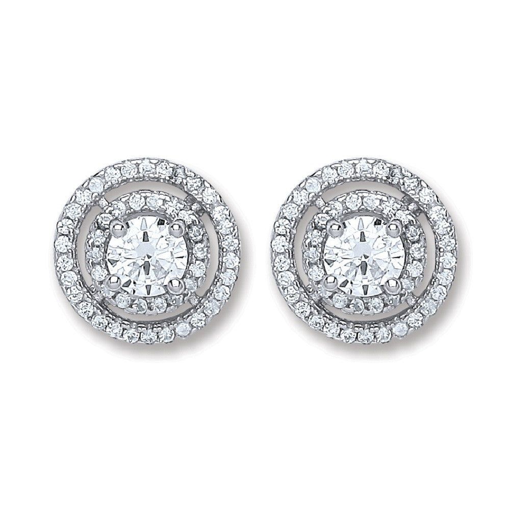 Sterling Silver Fancy Round Stud Earrings