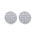 Sterling Silver Button Cubic Zirconia Stud Earrings