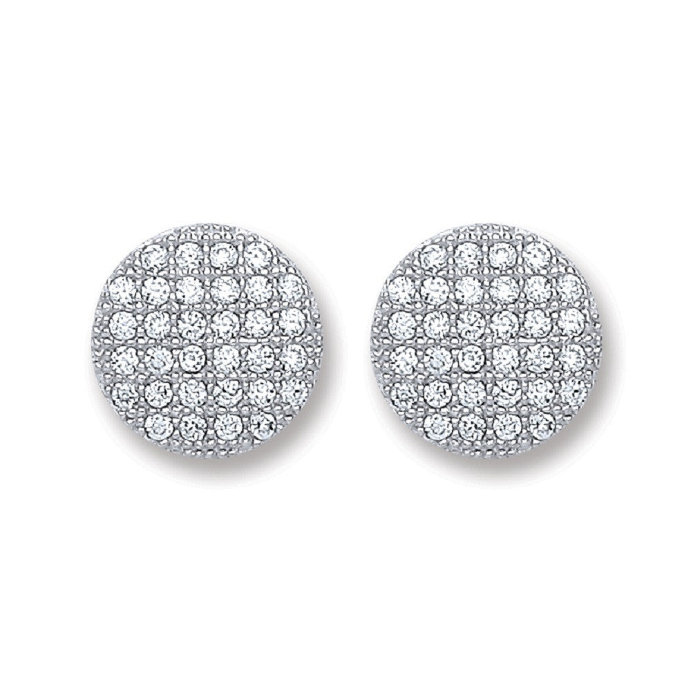 Sterling Silver Button Cubic Zirconia Stud Earrings