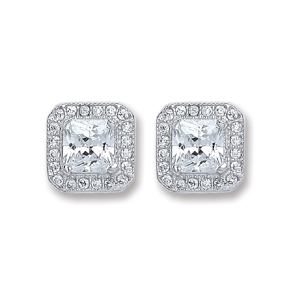 Sterling Silver Square Cubic Zirconia Stud Earrings